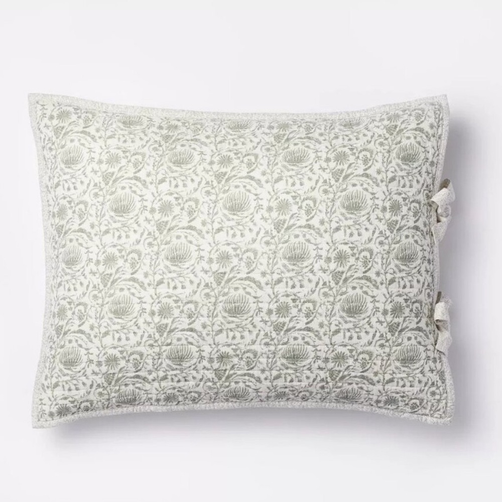 Green floral standard pillow sham